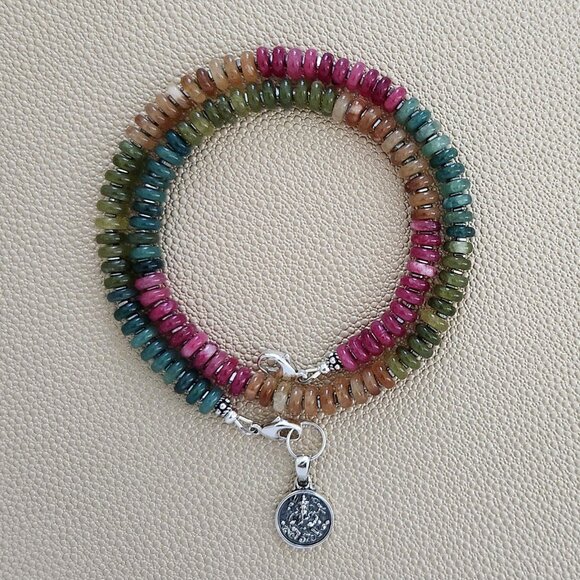MINI MULTI-COLOR JADE NECKLACE W/ 925 SILVER MINI GANESH--16.75" - Picture 1 of 3